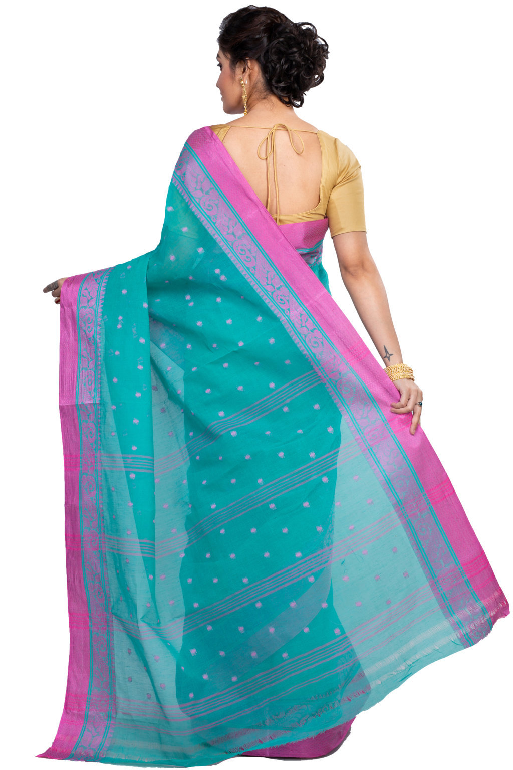 Olive Green Pure Cotton Sorbori Tant Saree (857)